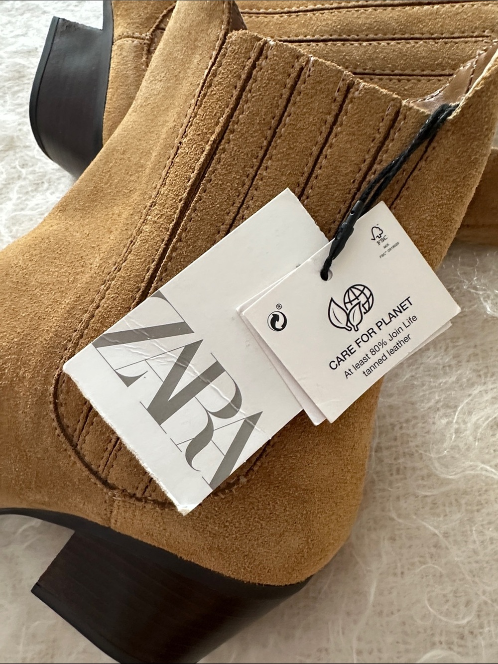 NWT Zara Suede Leather Chelsea Western Boots Camel Tan EU 37 US 6.5 - Picture 7 of 12